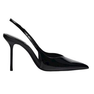 Zara Patent Slingback Pumps- Black- Size 6
